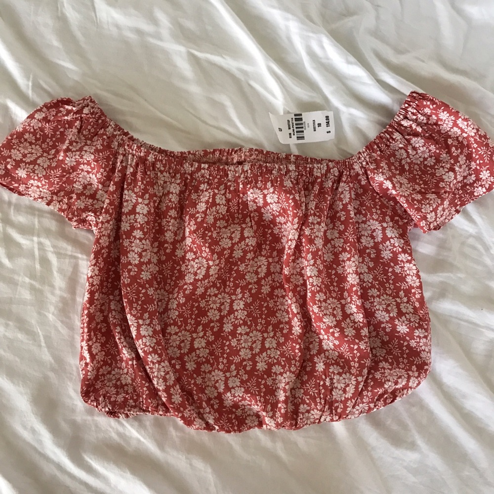 Burnt Orange Floral Off-the-Shoulder Crop Top